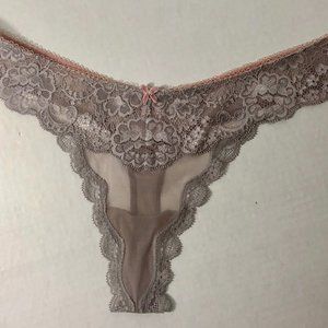 Victoria’s Secret Angels Thong Soft Grey & Pink Lace Panties